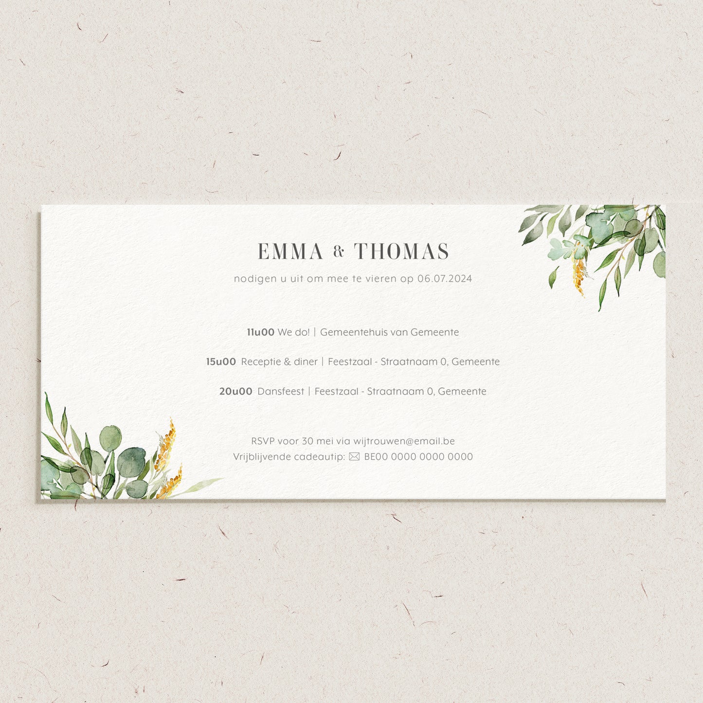 Trouwkaart 'Emma & Thomas'